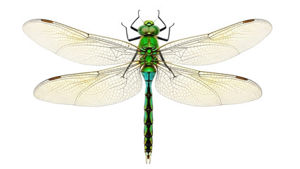 Vibrant green dragonfly PNG isolated on transparent background, detailed insect with iridescent...