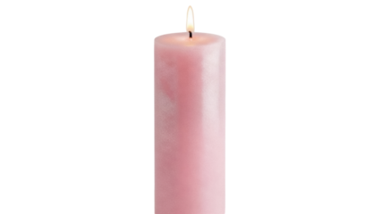 Burning pink candle isolated PNG on transparent background, decorative wax candle for romantic atmosphere and special occasions