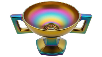 Iridescent carnival glass trophy isolated PNG, vintage decorative bowl with handles on transparent background