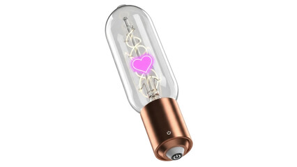 Retro light bulb with pink heart isolated PNG, vintage style lamp on transparent background for love and Valentine s Day designs