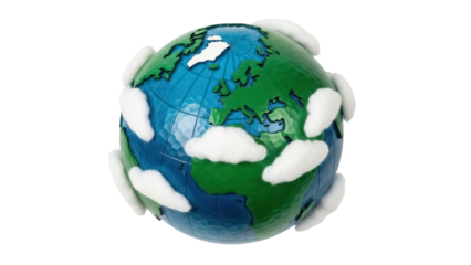 Earth globe with clouds PNG isolated on transparent background, climate change awareness and environmental protection concept