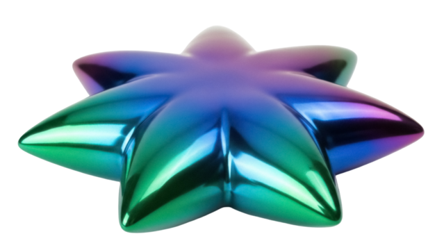 Iridescent seven-pointed star isolated PNG on transparent background, colorful metallic star for decoration and design use - Powered by Adobe