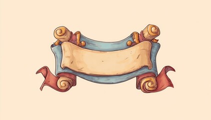 Cartoon Decorative Banner with Scrolls and Ribbons