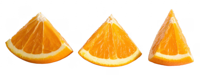 Three slices of orange fruit citrus isolated on a transparent background