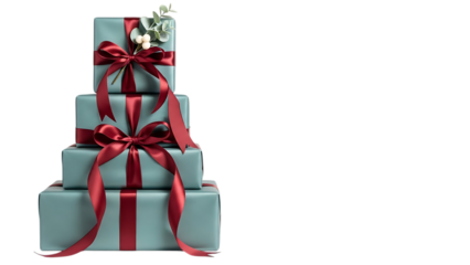 Beautifully wrapped gift boxes with red ribbon and bow