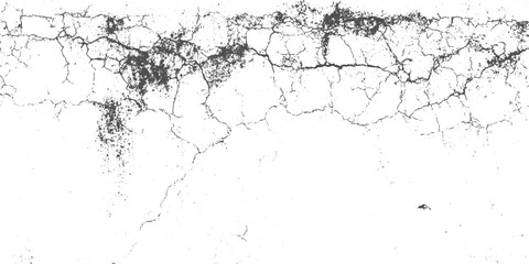 Black cracks and speckles on a white textured background grunge cracked surface