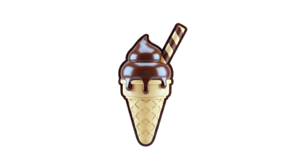 Chocolate Ice Cream Cone with Wafer Stick on White Background