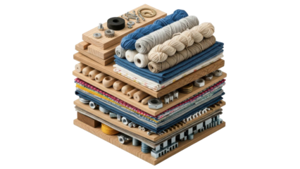 Craft Materials Stacked Artfully With Wood And Metal Fasteners