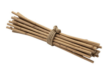 Bunch of wooden sticks tied with rope firewood kindling isolated on a transparent background