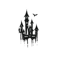 Obraz premium Black and white gothic castle illustration, medieval tower vintage grunge horror style vector art