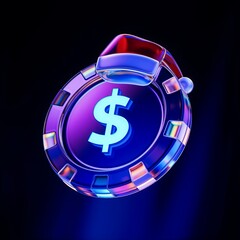 Futuristic neon dollar coin with santa hat