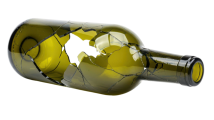 Shattered Green Bottle Broken Pieces Isolated Black Background