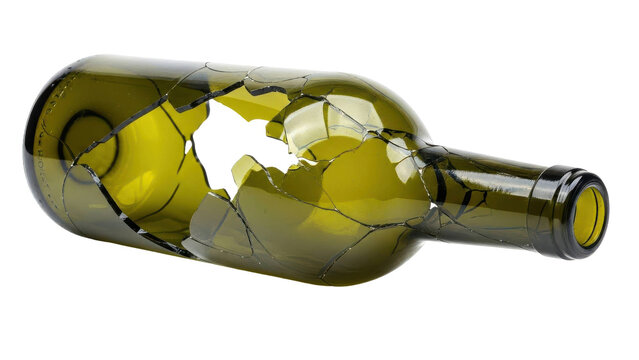 Shattered Green Bottle Broken Pieces Isolated Black Background