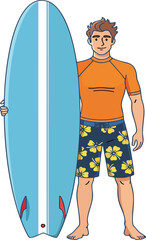 Young Man Surfer with Board