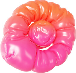 3D Fun pink colorful inflatable abstract balloon shape. Playful creative graphic form isolated clipart. Render of geometric modern y2k illustration