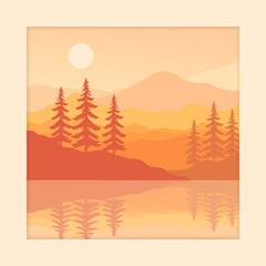 landscape background.wall art vector. Foliage line art drawing with abstract shape.