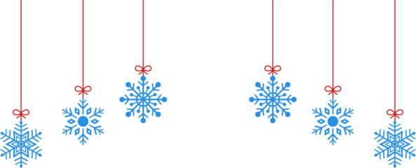 Snowflake Border Decoration Hanging blue winter border  Snowflake border frame transparent background cutout png Horizontal banner with pale sky blue snowflakes and stars framing a white background