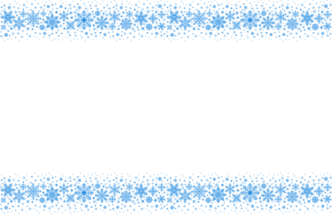 Snowflake Border Decoration Hanging blue winter border  Snowflake border frame transparent background cutout png Horizontal banner with pale sky blue snowflakes and stars framing a white background