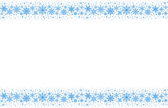 Snowflake Border Decoration Hanging blue winter border  Snowflake border frame transparent background cutout png Horizontal banner with pale sky blue snowflakes and stars framing a white background - Powered by Adobe
