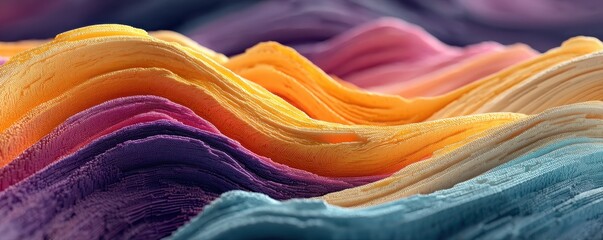 Abstract colorful fabric waves in purple and orange with rich texture and smooth gradients