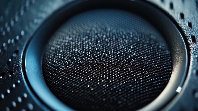 Close up view of vibrating subwoofer speakers producing powerful sound with dynamic movement, CLOSE UP moving sub-woofer music speakers vibrating membrane