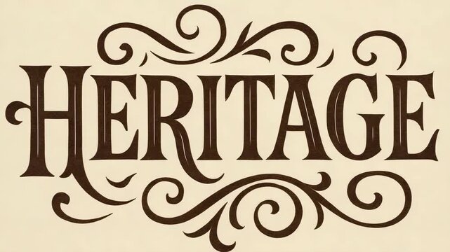 HERITAGE in an ornate decorative font with swirls.