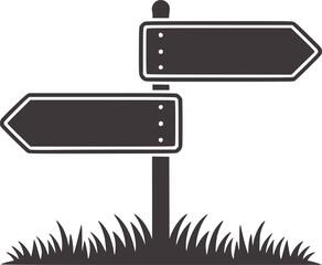 Two blank directional signposts in black grassy base