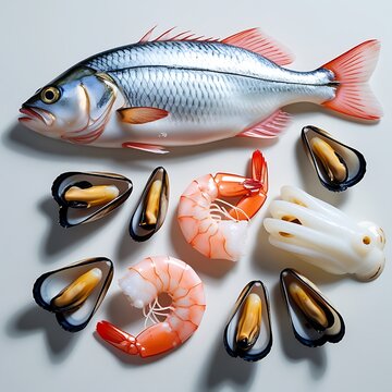 A collection of fish in various colors and sizes