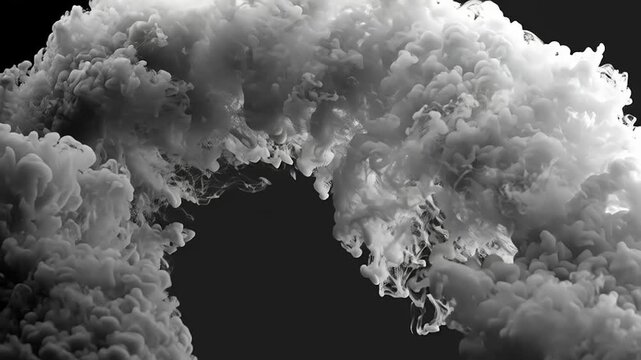 Dramatic Smoke Cloud Formation on Black Background Visual.