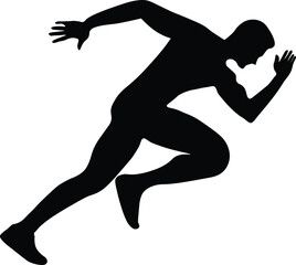 Silhouette of a male athlete sprinting, dynamic running pose, side view