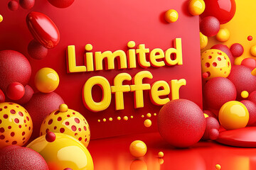 A striking visual featuring the words 'Limited Offer' surrounded by colorful spheres and bubbles, ideal for marketing campaigns.