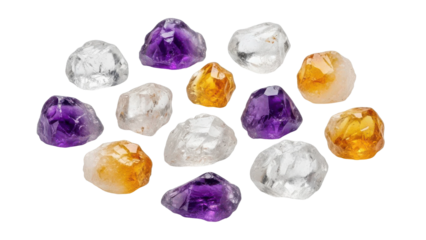Raw Gemstones Displayed Isolated Natural Amethyst Citrine Quartz