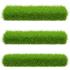 Three lush green grass rolls arranged horizontally against a dark backdrop ideal for landscaping and gardening projects transparent background