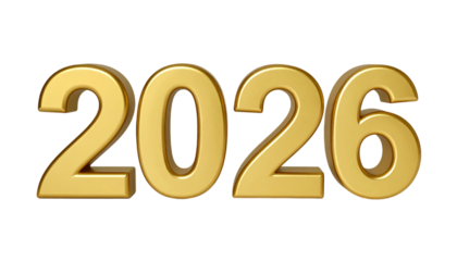New Year 2026 with Elegant Font, Isolated on Transparent Background