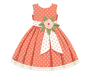 A charming polka dot dress with a floral embellishment and ribbon detail