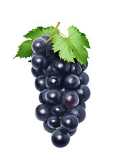 Black Grape Bunch with Green Leaves Rich in Antioxidants on Transparent Background png