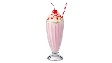 Pink Cherry Milkshake Topped with Whipped Cream and Syrup