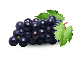 Fresh Black Grapes with Green Leaves Rich in Antioxidants and Vitamins on Transparent Background png