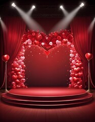 Amazing valentine backdrop stage with red curtains