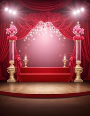 Amazing valentine backdrop stage with red curtains