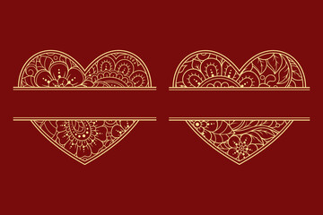 Set of Frame in eastern tradition. Stylized with henna tattoos decorative pattern for decorating covers for book, notebook, casket, magazine, postcard and folder. Flower Heart in mehndi style.