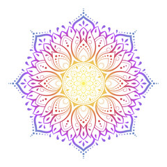 Color circular pattern in form of mandala with flower for decoration or print. Decorative ornament in ethnic oriental style. Rainbow design on white background.