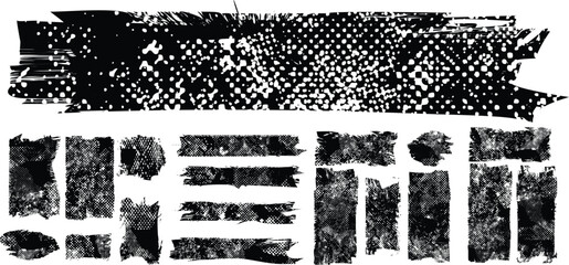 Grunge Paint stripe . Vector brush Stroke . Distressed banner . Black isolated paintbrush collection . Modern Textured shape . Dry border in Black 