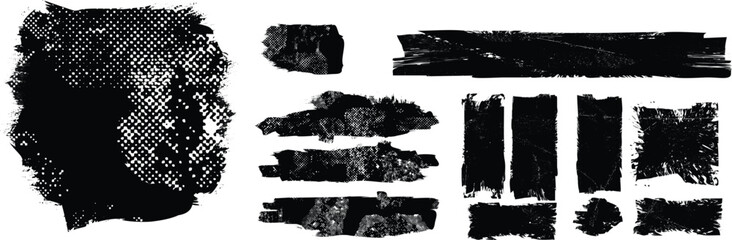 Grunge Paint stripe . Vector brush Stroke . Distressed banner . Black isolated paintbrush collection . Modern Textured shape . Dry border in Black 