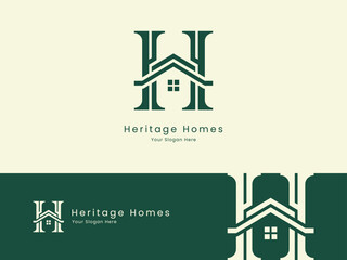 letter h real estate logo, minimalist heritage property branding identity