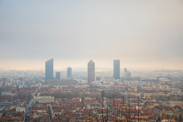 View of Lyon city cathedral in France on winter day