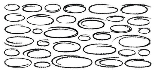 Chalk highlight oval. Circle highlight png. Hand drawn line oval by pencil, crayon, pen, marker, chalk or brush. Rough round underline circle. Outline doodle sketch for text highlight. Vector text box