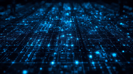 AbstractBlueGridPatternwithGlowingPointsforDigitalBackgroundDesign