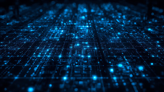 AbstractBlueGridPatternwithGlowingPointsforDigitalBackgroundDesign - Powered by Adobe