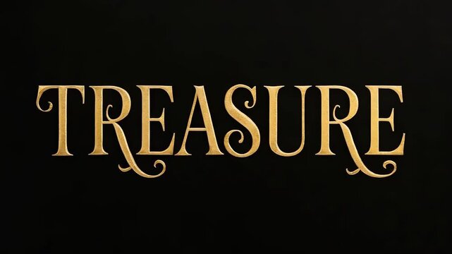The gold, ornate word TREASURE displayed on a dark, speckled background.